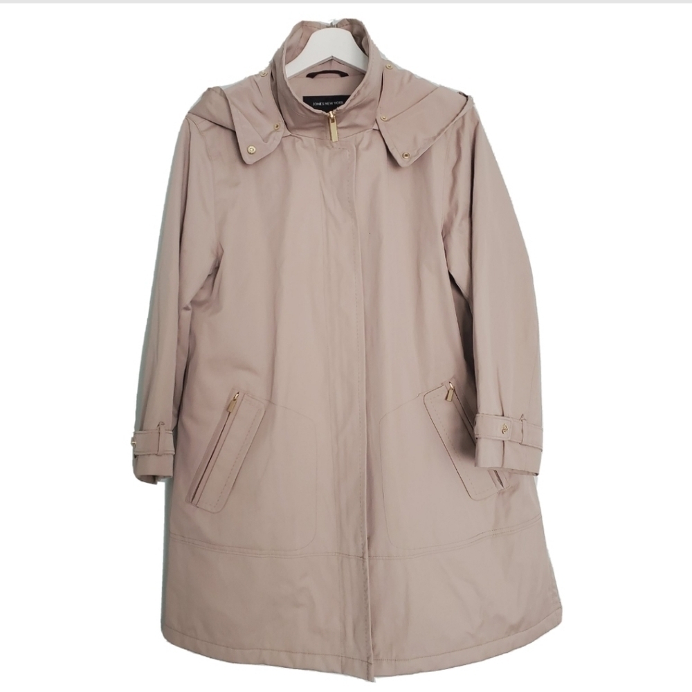 JONES NEW YORK Khaki Beige Pocket Water Repellent Trench Coat
